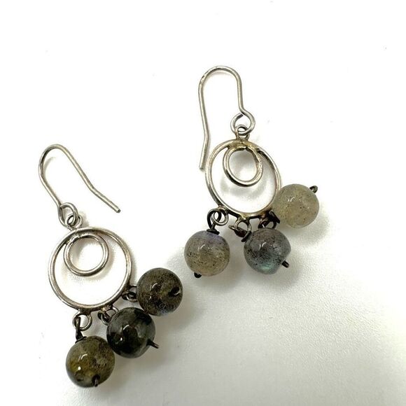 Sterling silver labradorite circle drop earrings - Picture 6 of 10